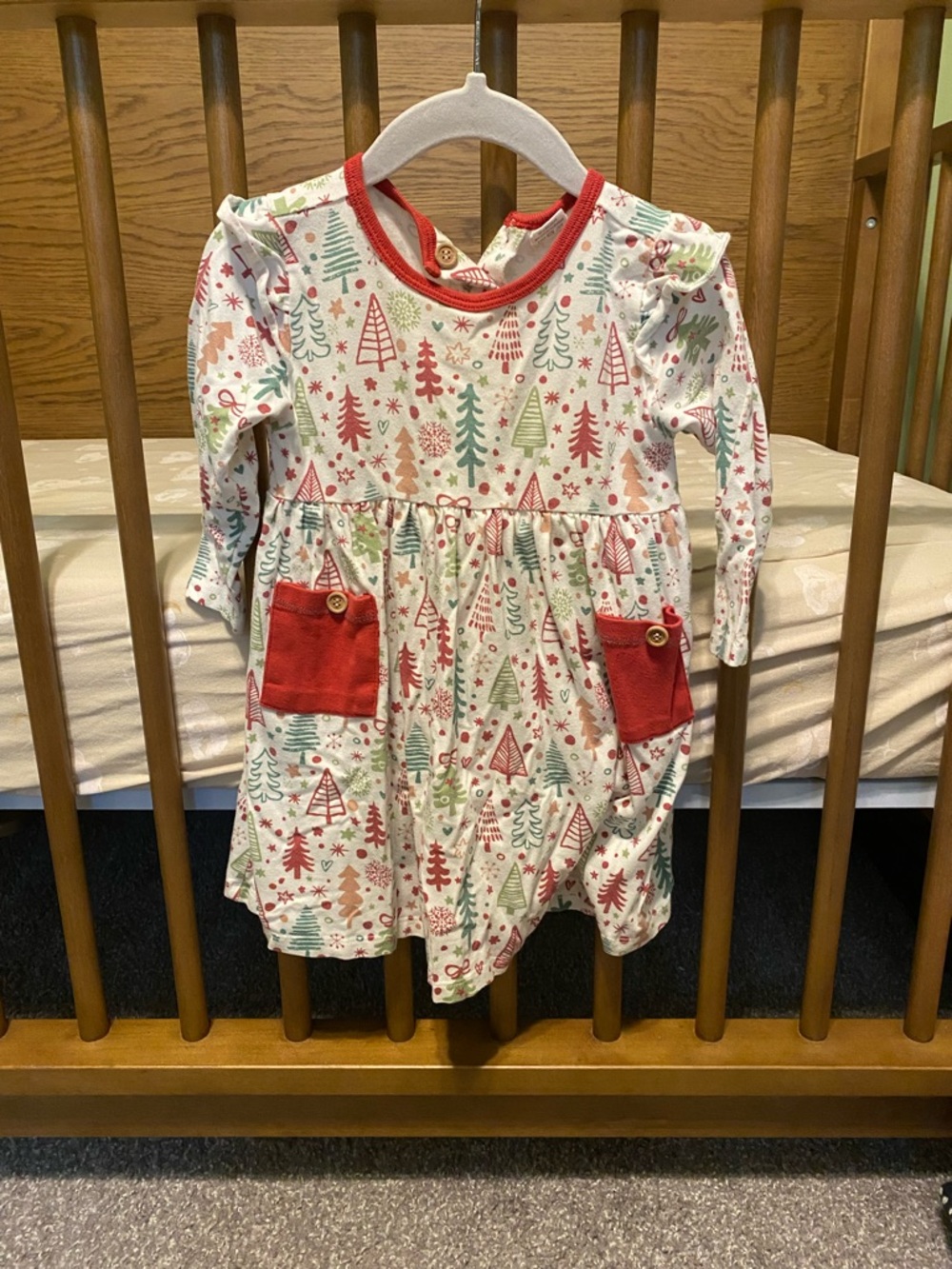 Christmas Tree/Holiday Kids Dress with Red Pockets